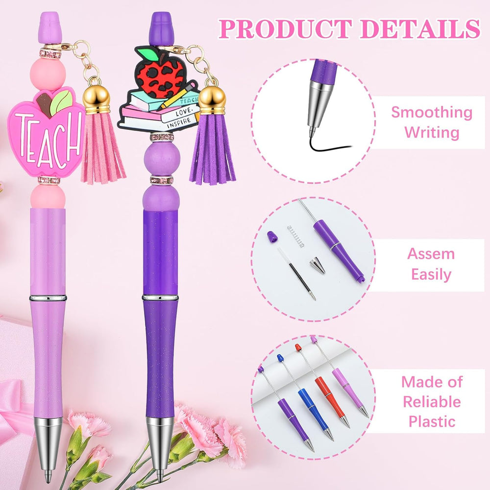 Jetec 10 Sets Teacher Beadable Pen Kit DIY Teacher Pen Gifts First Day of School Appreciation Gifts for School Team Staff Coworker Office Supplies