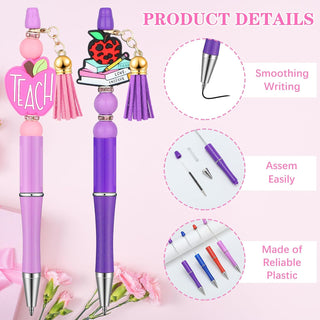 Jetec 10 Sets Teacher Beadable Pen Kit DIY Teacher Pen Gifts First Day of School Appreciation Gifts for School Team Staff Coworker Office Supplies