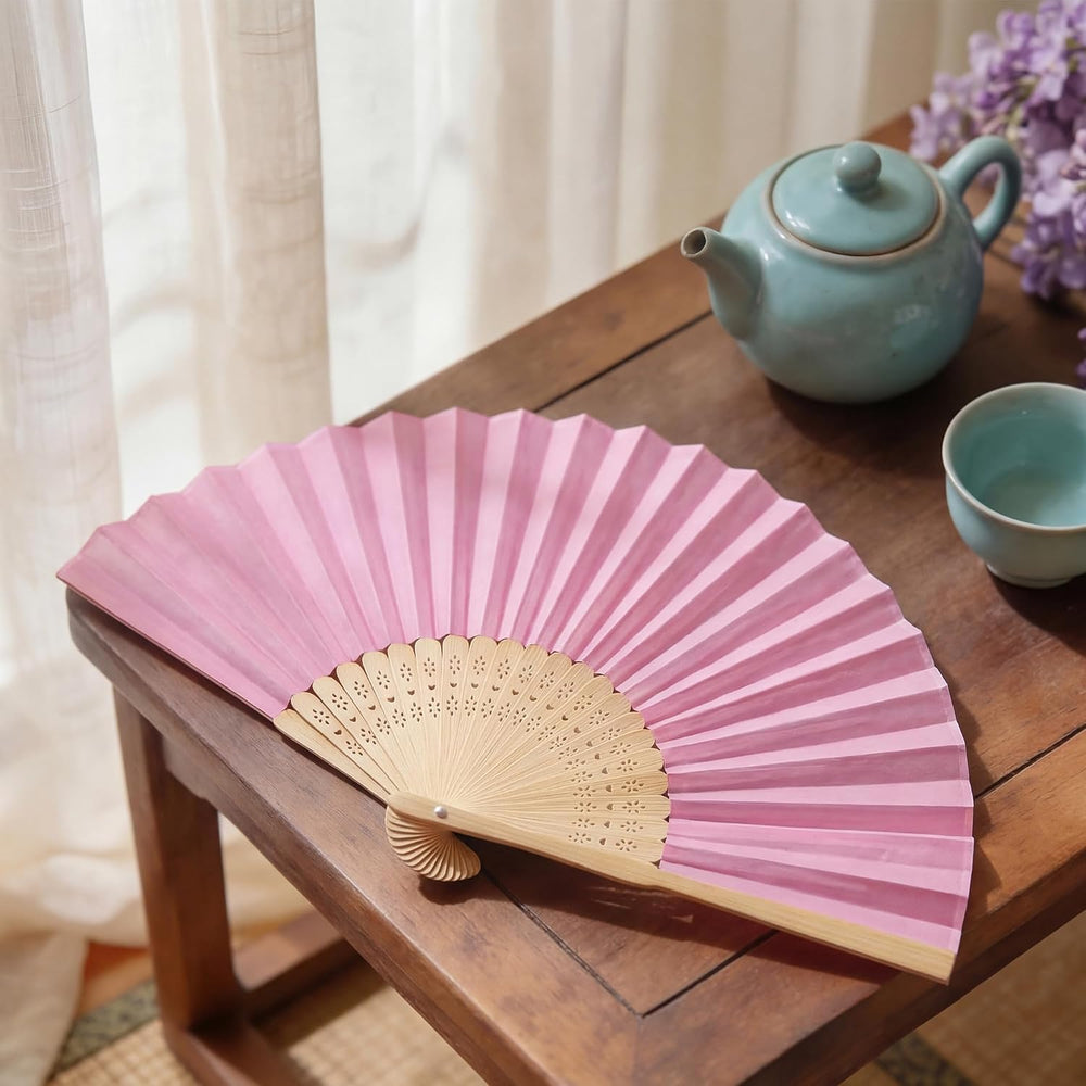 Aneco 18 Pieces Pink Handheld Cloth and Bamboo Folding Fans for Wedding Decoration, Church Gifts, Party Favors, DIY Decoration
