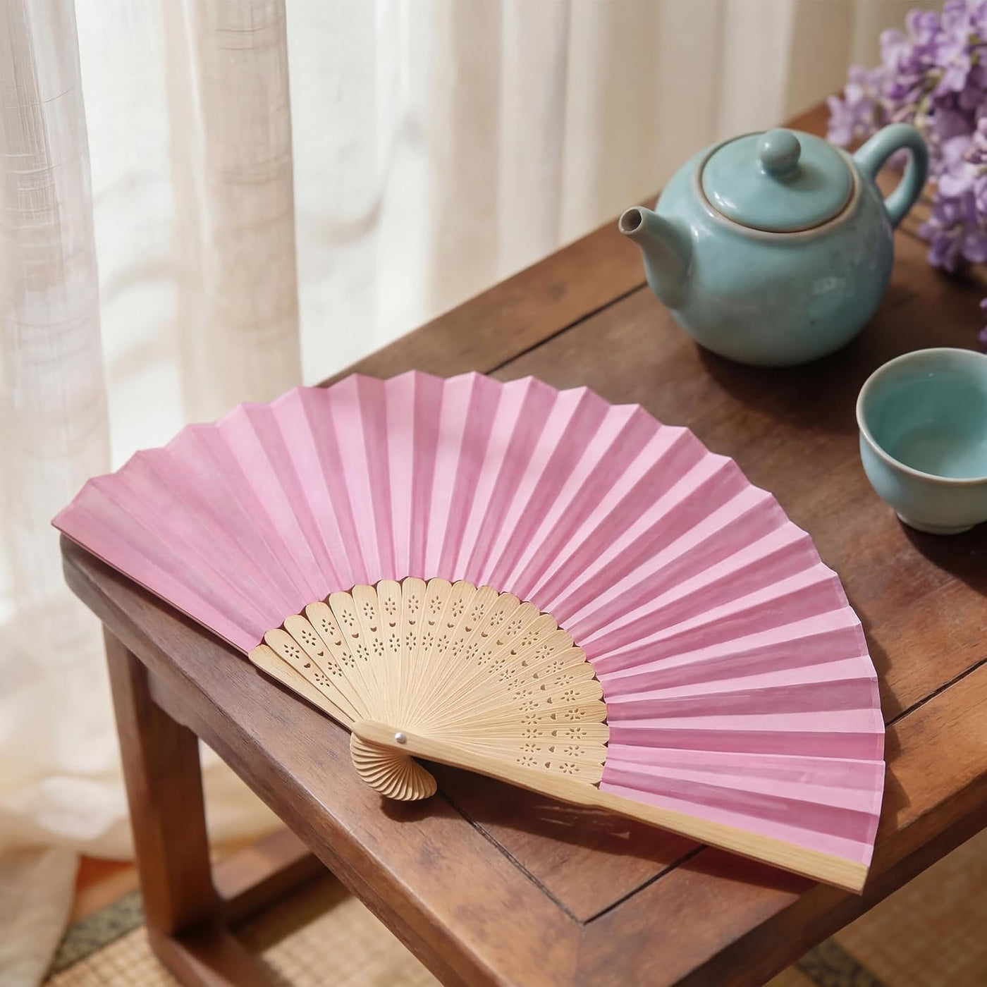 Aneco 18 Pieces Pink Handheld Cloth and Bamboo Folding Fans for Wedding Decoration, Church Gifts, Party Favors, DIY Decoration