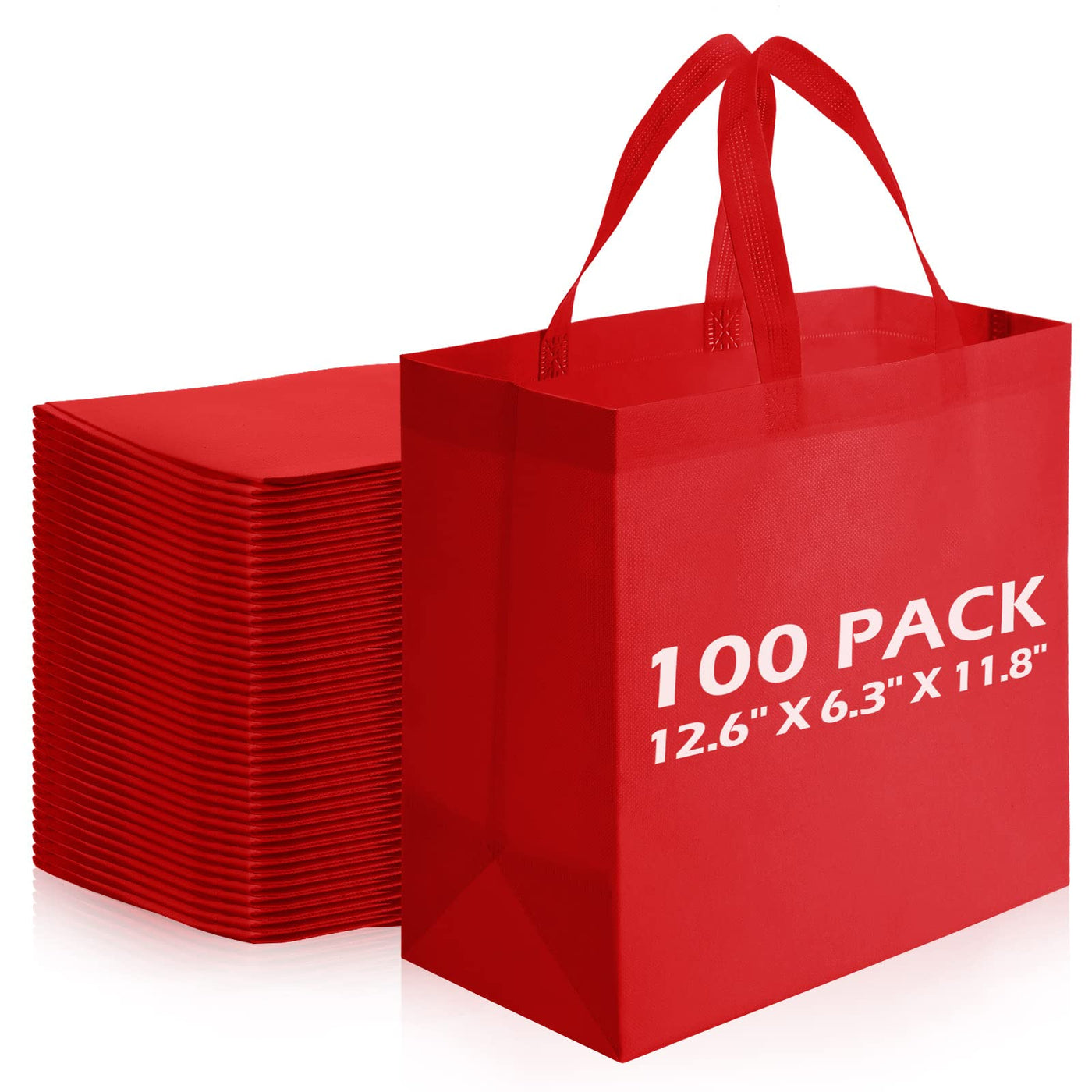 Reginary 100 PCS Reusable Totes Bags - Non Woven Grocery Handle Bags for Shop Events & Retail Store(Rose Pink)