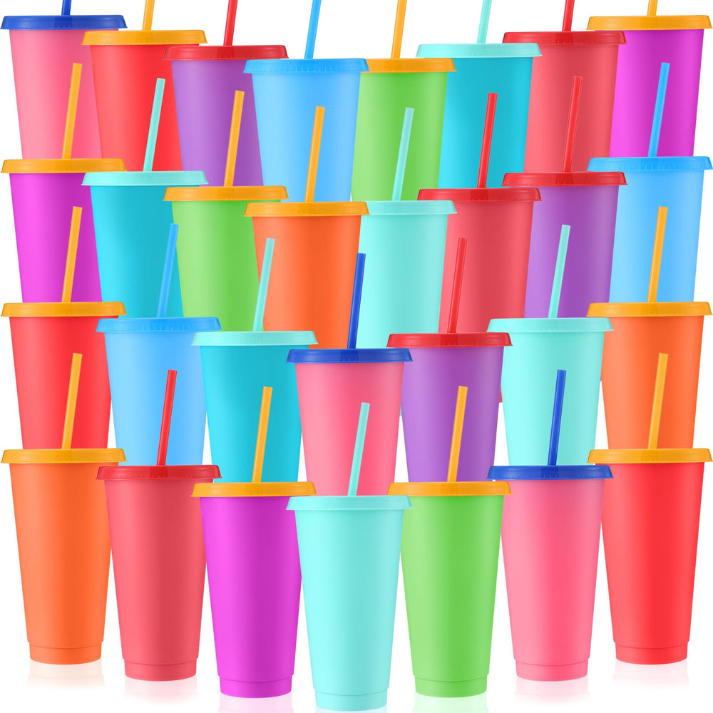 Honeydak 15 Pack Tumbler with Straw and Lid Bulk Cups for Gifts Water Bottle Iced Coffee Travel Mug Cup Reusable Plastic Tumblers for Party Birthdays 24-27 oz (Solid Color)