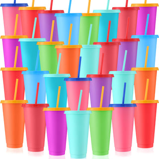 Honeydak 15 Pack Tumbler with Straw and Lid Bulk Cups for Gifts Water Bottle Iced Coffee Travel Mug Cup Reusable Plastic Tumblers for Party Birthdays 24-27 oz (Solid Color)