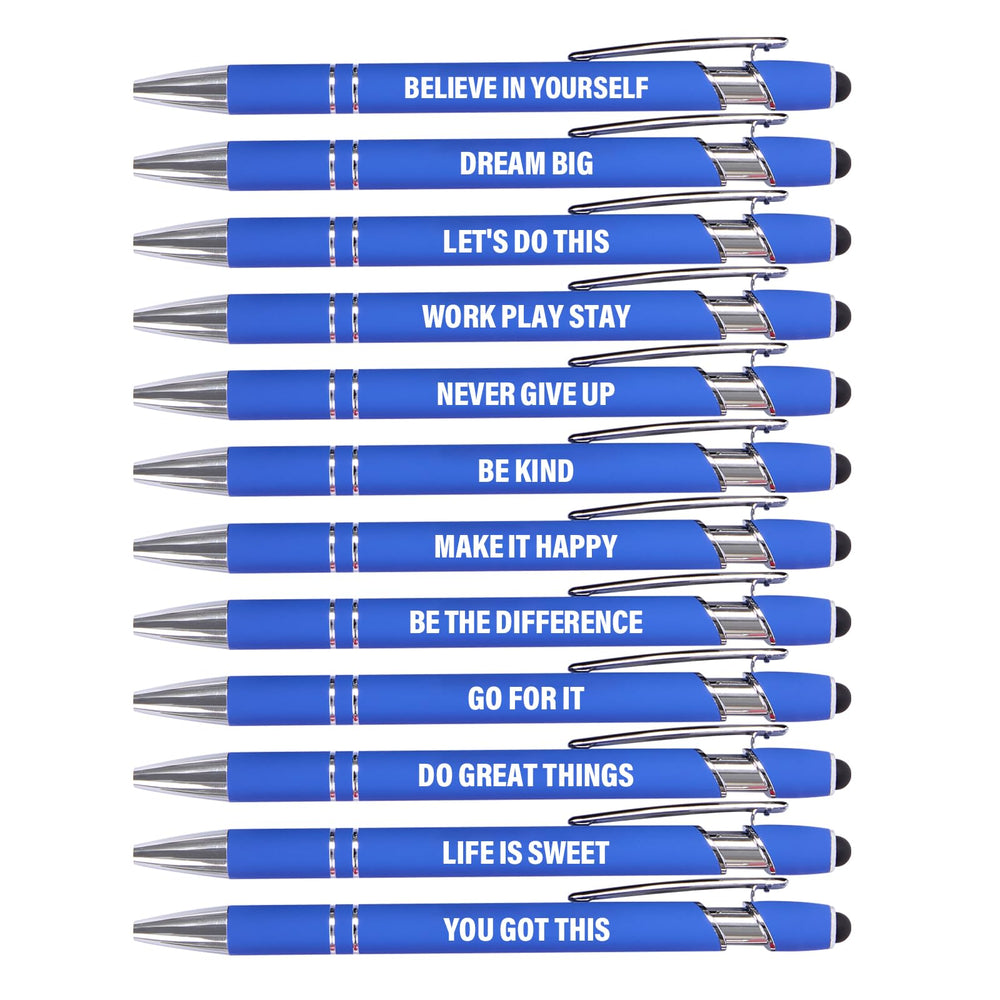 Actsun Funny Pens - 12 Pack Fine Point Smooth Writing Pens with Inspirational Tips, Black Ink, Touch Stylus Screens, Motivational Gift for Office & Desk Accessories