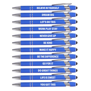 Actsun Funny Pens - 12 Pack Fine Point Smooth Writing Pens with Inspirational Tips, Black Ink, Touch Stylus Screens, Motivational Gift for Office & Desk Accessories