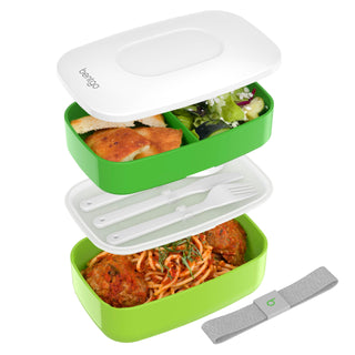 Bentgo Classic - Adult Bento Box, Stackable 3-Compartment Lunch Box with Removable Utensil Set and Sealing Strap, BPA-Free, Food Container Ideal for Meal Prep, Work, and On the Go (Khaki Green)
