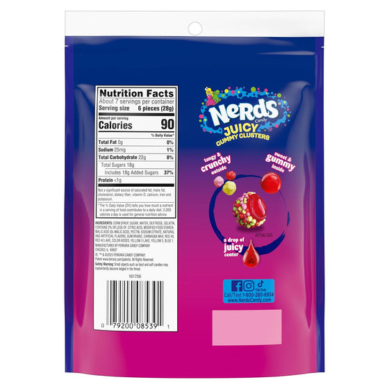 Nerds, Juicy Gummy Clusters, Strawberry Punch, Juicy and Gummy Candy, 1 Stand up Bag, for Snacking and Sharing, 7.2 Ounce - hover image