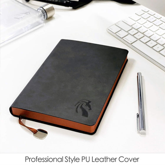 LeStallion Nice Black Notebook Ruled - Soft Cover Faux Leather Journal - 120GSM Premium Writing Paper - 200 Numbered Pages - A5 High End Black Journal Lined - Black Leather Journal For Men & Women - hover image
