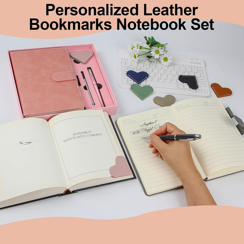 Faux Leather Journal Gift Set for Women Men, A5 Hardcover Notebook | 360 Pages 100GSM Lined Paper, Includes Pen & 6 Heart Bookmarks, Gift Box & Bag Included, Birthday Graduation Christmas Gift