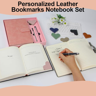 Faux Leather Journal Gift Set for Women Men, A5 Hardcover Notebook | 360 Pages 100GSM Lined Paper, Includes Pen & 6 Heart Bookmarks, Gift Box & Bag Included, Birthday Graduation Christmas Gift