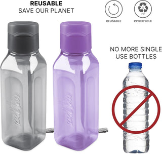 Bulk Set of 4 10oz Multicolor Water Bottles for Kids and Adults - Leak Proof With Carry Strap - Square Reusable for Juice, Drinks - BPA-Free Dishwasher-Safe