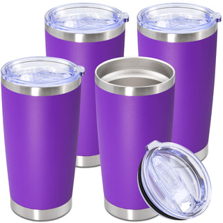 20oz Tumbler Stainless Steel Tumbler Cup with Lid Vacuum Insulated Double Wall Travel Mug, Durable Powder Coated Travel Coffee Tumbler Mug for Hot & Cold Drinks, Purple,1 Pack