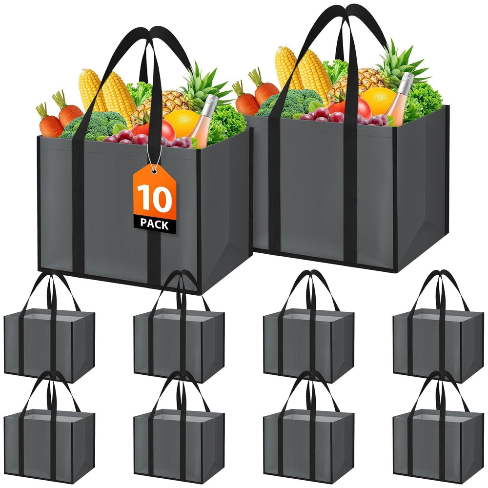 WISELIFE Reusable Grocery Bags with Handles - 3 Pack, 35L Large Shopping Bags for Groceries, Water-Resistant & Foldable Grocery Totes for Lasting Use for Kitchen, Market, Car Trunk, Picnic (Gray)