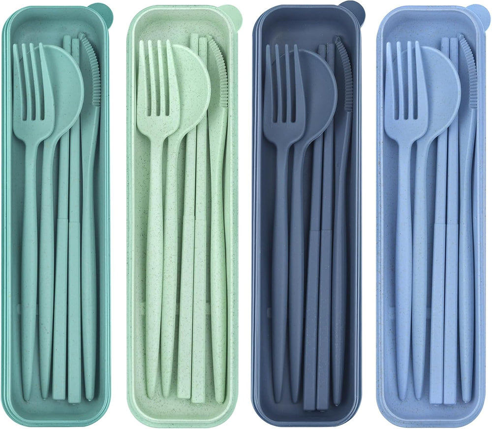 4 Sets Reusable Utensils Set with Case, Travel Utensils with Case, Reusable Utensils for Lunch Box Accessories, Portable Lunch Utensils Set for Travel Daily Use