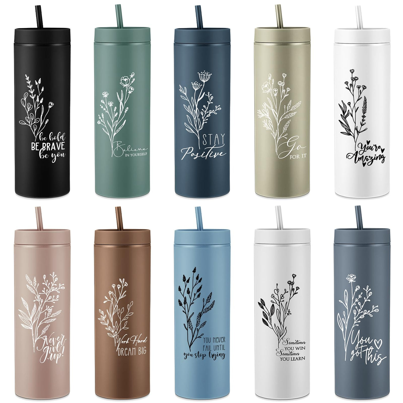 Tioncy 10 Pcs Employee Appreciation Gift Bulk Thank You Skinny Tumbler 16oz Matte Inspirational Water Cup with Lid Straw for CNA Nurse Graduation Team Coworker Teacher Volunteer(Neutral)