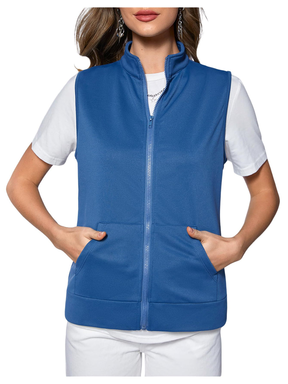 SOLY HUX Womens Zip Up Lightweight Vests Casual Sleeveless Jackets Scrubs with Pockets Spring Summer