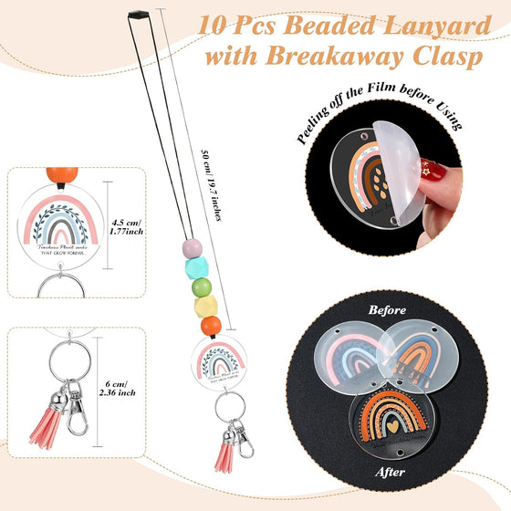 Roowest Graduation Gifts Teacher Lanyards for ID Badge Keys Colorful Rainbow Beaded Badge Lanyard for Women's Day Secretary Employee Appreciation - hover image