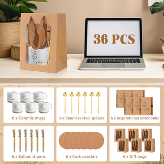 Vesici Thank You Gifts Set Employee Appreciation Gifts Coffee Mug with Spoon Inspirational Journal Notebook Ballpoint Pen Present Set for Team Coworker Staff Teacher Nurse CNA Week(36 Pcs)