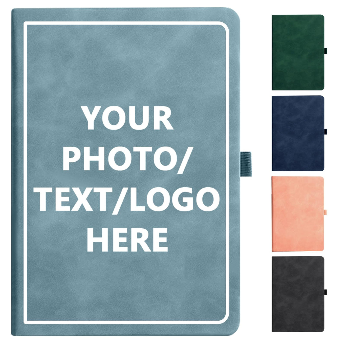 Personalized Notebook Custom Journal Notebook PU Leather A5 Can Customized with Logo/Text/Image- 192 Lined Pages 8.3 x 5.9 Inch, Pen Loop, Elastic Band, Black Hardcover