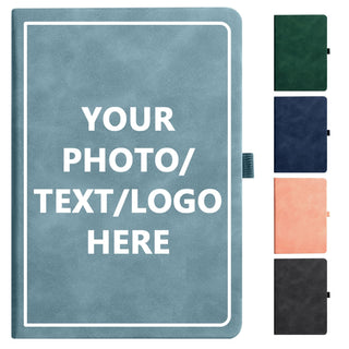 Personalized Notebook Custom Journal Notebook PU Leather A5 Can Customized with Logo/Text/Image- 192 Lined Pages 8.3 x 5.9 Inch, Pen Loop, Elastic Band, Black Hardcover