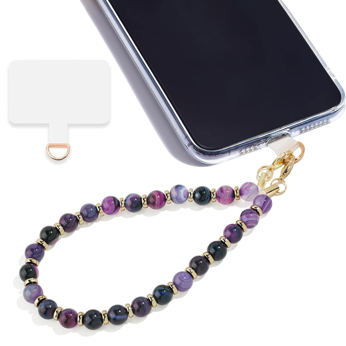 Marble Beaded Phone Wrist Strap,Detachable Phone Bracelet Strap with Tether Tab,Hands-Free Wristlet Strap (Rose Quartz)
