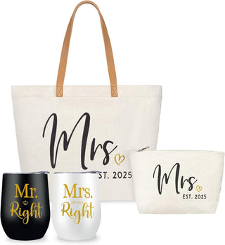 ELEGANTPARK Mr Right and Mrs Always Right Gifts Wedding Gifts for Women Mr&Mrs Wine Tumbler Mrs. 2025 Bag Set Newlyweds Engagement Present for Bride and Groom