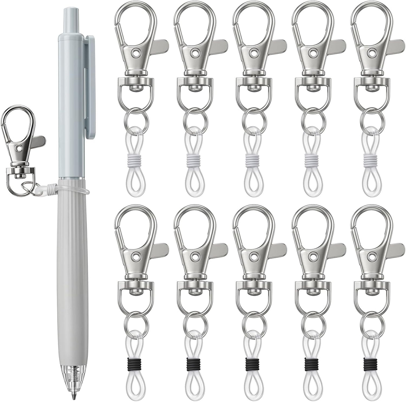 10 PCS Badge Reel Pen Holder Silicone Ring for Pen Holder for Lanyard Pens Keychain with 10 Silicone Ring Lanyards Accessories with Lobster Clasp for Badge Reel Nurses Accessories (Black, White)