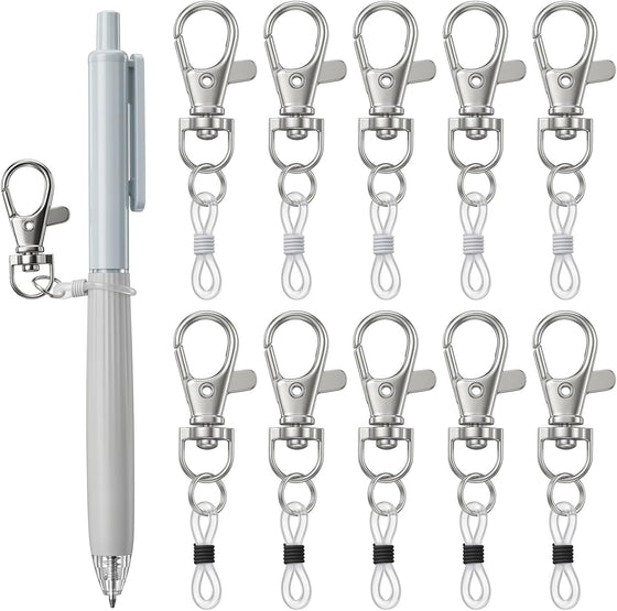 10 PCS Badge Reel Pen Holder Silicone Ring for Pen Holder for Lanyard Pens Keychain with 10 Silicone Ring Lanyards Accessories with Lobster Clasp for Badge Reel Nurses Accessories (Black, White)