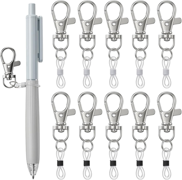 10 PCS Badge Reel Pen Holder Silicone Ring for Pen Holder for Lanyard Pens Keychain with 10 Silicone Ring Lanyards Accessories with Lobster Clasp for Badge Reel Nurses Accessories (Black, White)