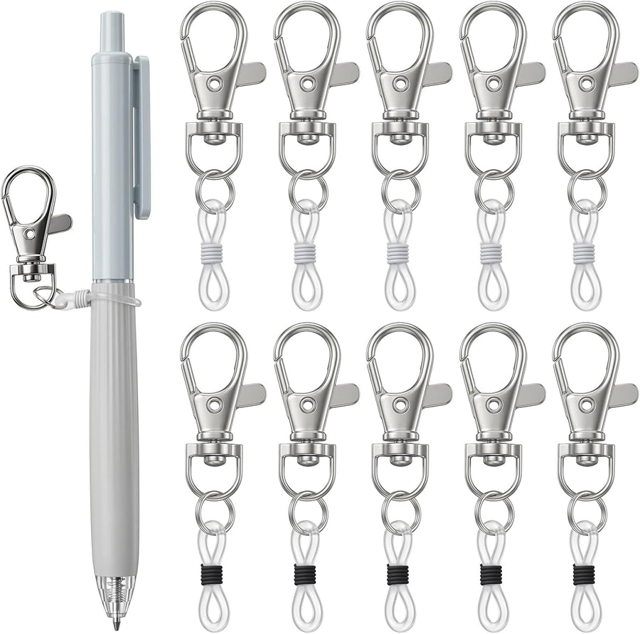 10 PCS Badge Reel Pen Holder Silicone Ring for Pen Holder for Lanyard Pens Keychain with 10 Silicone Ring Lanyards Accessories with Lobster Clasp for Badge Reel Nurses Accessories (Black, White)