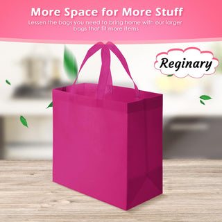 Reginary 100 PCS Reusable Totes Bags - Non Woven Grocery Handle Bags for Shop Events & Retail Store(Rose Pink)