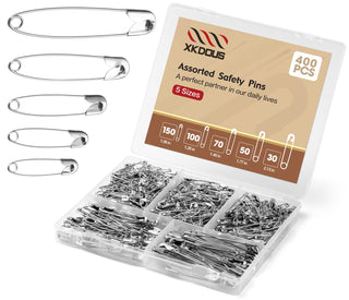 XKDOUS 3 Most Universal Safety Pins Assorted Sizes, Small & Large Safety Pins for Clothes, 150 Pack Silver Sharp Edge Pins for Clothing, Sewing & Craft Supplies