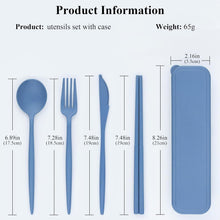 DISSKNIC Reusable Travel Utensils with Case, 4 Sets Wheat Straw Portable Cutlery Set Chopsticks Knives Fork and Spoon for Lunch Box Accessories, Camping Flatware Sets for Daily Use or Outdoor