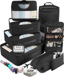 Veken 10 Set/8 Set Packing Cubes for Travel Essentials,Anti-Wrinkle Buckled Suitcase Organizer for Shoe & Toiletry Bag,Carry On Luggage Bag for Airplane & College Dorm Room Accessories,Women Men Gifts