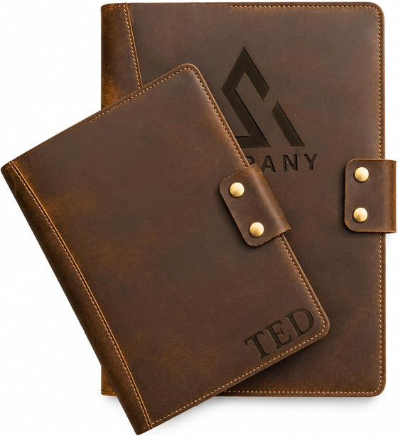 Personalized Leather Portfolio for Men, Women - Custom Business & Organizer A4 A5 Document Binder, Journal for Coworker, Employee, Gift for Him, Her, Students, Graduation, Father’s Day, Office Gifts