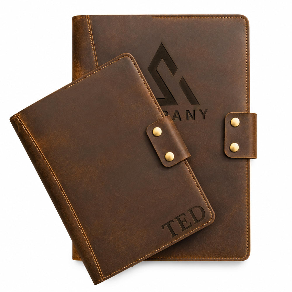 Personalized Leather Portfolio for Men, Women - Custom Business & Organizer A4 A5 Document Binder, Journal for Coworker, Employee, Gift for Him, Her, Students, Graduation, Father’s Day, Office Gifts