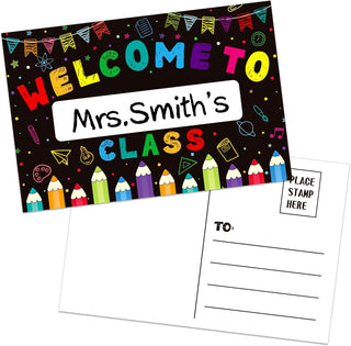 Welcome Back to School Postcards for Students - 30PCS Personalized Nmae Welcome to Our Class Teacher Postcards for Kids Kindergarten Preschool Elementary School Gifts Supplies