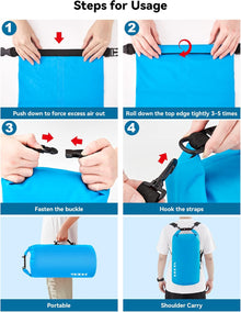 HEETA Waterproof Dry Bag for Women Men, 5L/10L/20L/30L/40L Roll Top Lightweight Dry Storage Bag Backpack with Emergency Whistle for Travel, Kayaking, Boating, Camping, Beach, Cruise Ship Essentials