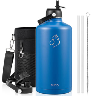 BUZIO 40oz Insulated Water Bottle, Triple Wall Vacuum Stainless Steel Water Flask with 2 lids, Lead-Free BPA-Free Straw Lid Sports Canteen Jug, Cold 48H & Hot 24H- Black