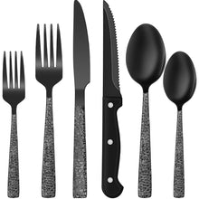 EWFEN 24-Piece Black Silverware Set with Steak Knives, Black Flatware Set for 4, Food-Grade Stainless Steel Tableware Cutlery Set, Mirror Finished Utensil Sets for Home Restaurant, Round Edge