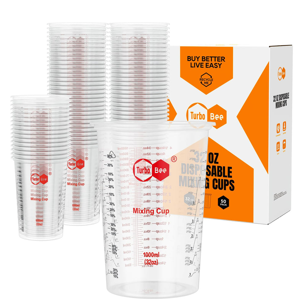 20oz Resin Mixing Cups - [Easy-Separate Design] 50 Pack Graduated PP Plastic Mixing Cups for Epoxy Resin, Paint & Automotive - Includes 50 Stir Sticks, Calibrated Ratios 2:1 3:1 4:1, ML & OZ