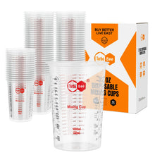 20oz Resin Mixing Cups - [Easy-Separate Design] 50 Pack Graduated PP Plastic Mixing Cups for Epoxy Resin, Paint & Automotive - Includes 50 Stir Sticks, Calibrated Ratios 2:1 3:1 4:1, ML & OZ