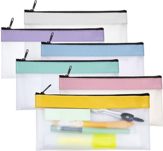 6 Pack Clear Pencil Pouches with Zipper, Soft TPU Pencil Case Bulk for Kids Students, Waterproof Makeup Bag Travel Organizer, Small Pen Pouch Set for School Office Supplies