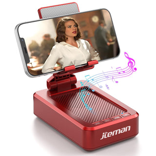 JTEMAN Cell Phone Stand with Bluetooth Speaker, HD Stereo Sound & Anti-Slip Base, Foldable Adjustable Desktop Phone Holder for Home Office, Cool Tech Gadgets Birthday Gifts for Men Women (Black)
