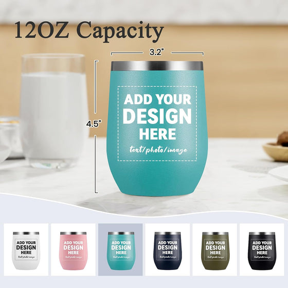MEWAY Personalized Custom 12oz Wine Tumbler with Lid, Insulated Double Wall Vacuum Travel Tumbler Gifts with Text Photo Logo (Blue, 1pack) - hover image