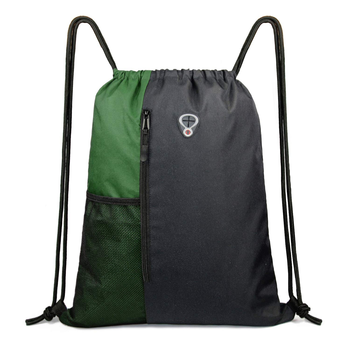 BeeGreen Black Drawstring Backpack Gym Bag For Men Women String Sports Backpack With Water Bottle Mesh Pockets And 2 Zippered Pocket Large Cinch Sackpack Workout Bag 16" x 20"