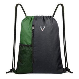 BeeGreen Black Drawstring Backpack Gym Bag For Men Women String Sports Backpack With Water Bottle Mesh Pockets And 2 Zippered Pocket Large Cinch Sackpack Workout Bag 16" x 20"