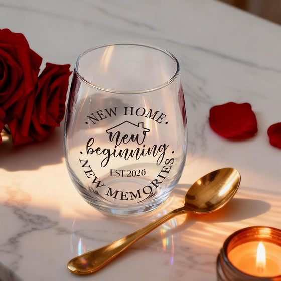 Housewarming Stemless Wine Glass & Bag & Candle Gift Set for New Homeowner, Unique Est.2026 New Home Closing gift -15oz wine glasses gift set for Home Buyers, Newlywed Couple, Clients, Friends-75 - hover image