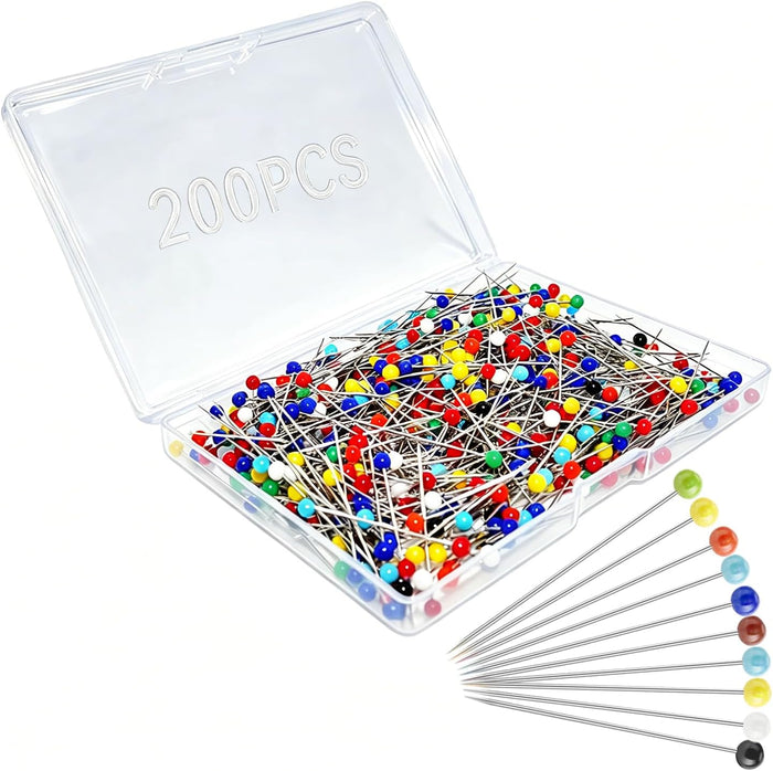 200pcs Sewing Pins for Fabric, 1.5IN Straight Pins Long, Stainless Steel Glass Ball Head Stick Pins for Fabric, Sewing, Crafts, Quilting, Corsage and Dressmaker