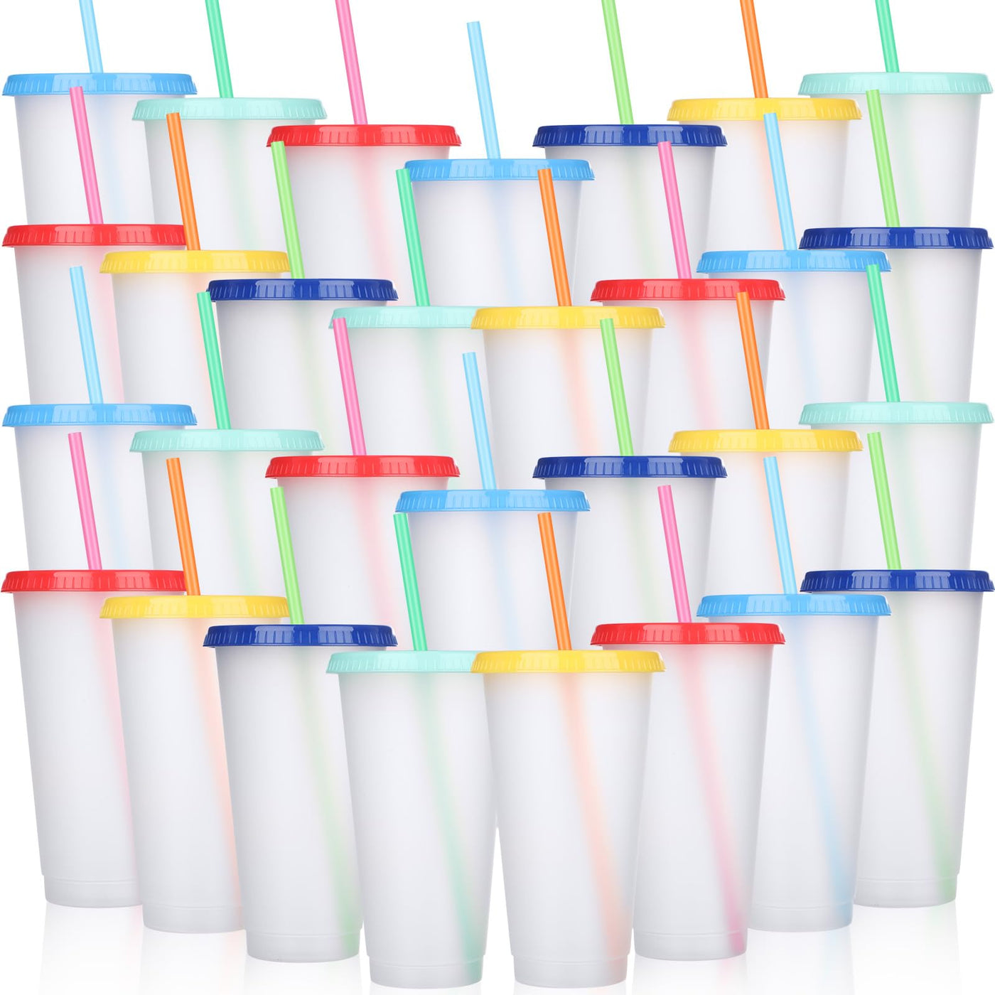 Honeydak 15 Pack Tumbler with Straw and Lid Bulk Cups for Gifts Water Bottle Iced Coffee Travel Mug Cup Reusable Plastic Tumblers for Party Birthdays 24-27 oz (Solid Color)